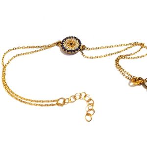 New blue diamond circle pendant 925 silver gold tone luxury bracelet 1.7g